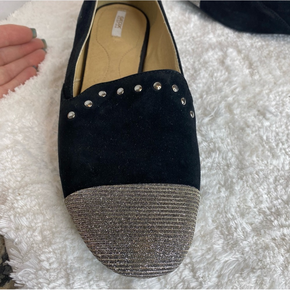 GEOX Respira Black Sueded Leather Loafers Silver Studs 39 - Picture 11 of 13